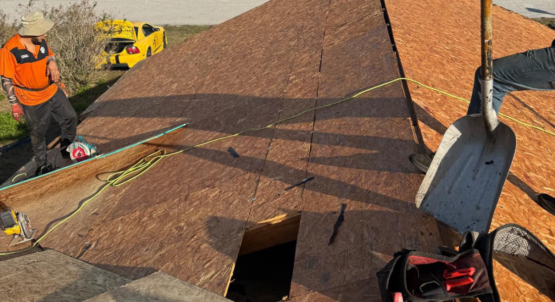 Residential roof replacement in progress
